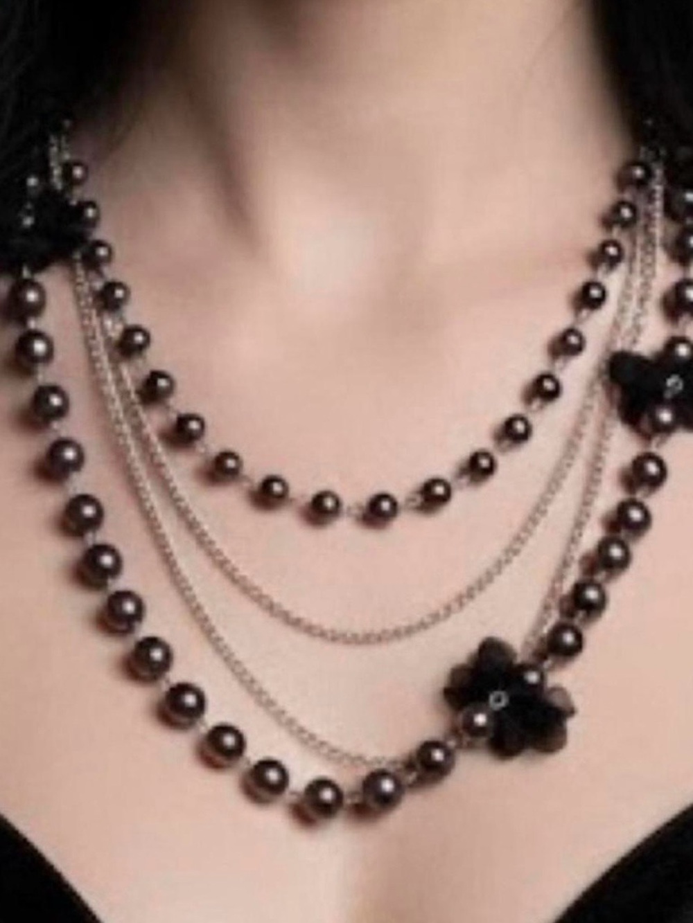 Layered Chain Vintage Black Pearl Necklace Costume Goth Vampire Gypsy Gatsby 🖤